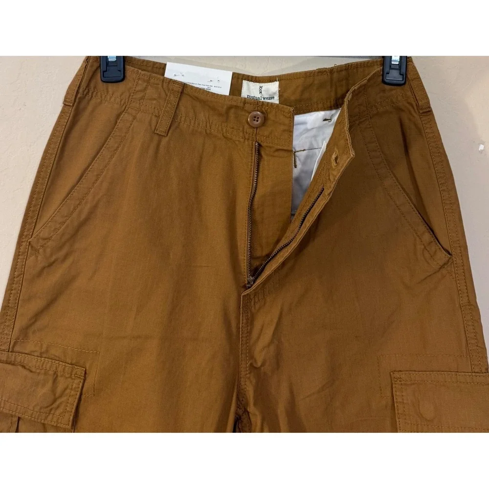 Mutual Weave Cargo Pants Men 30x34 Brown Relaxed Taper Ripstop Cotton UtilityNEW